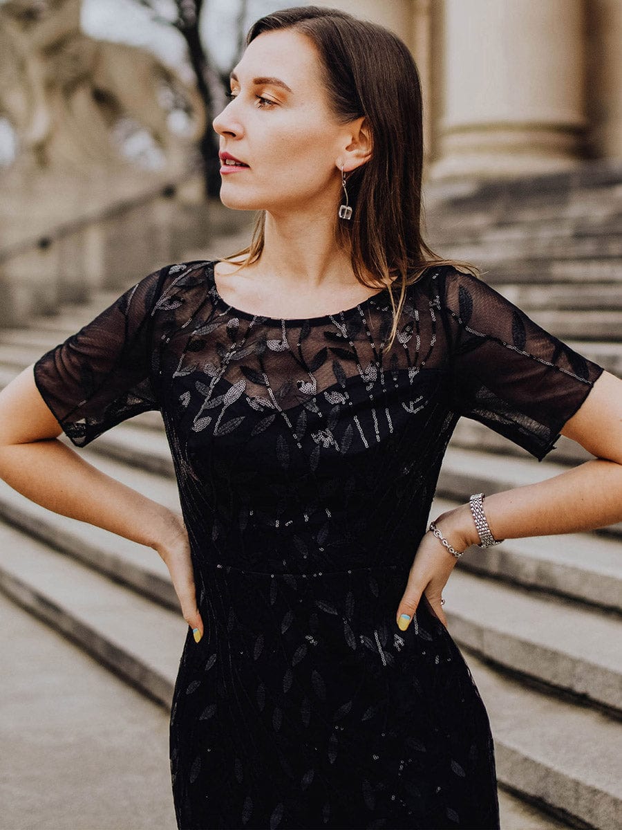 Shimmering Leaf Design Evening Dress for Special Occasions