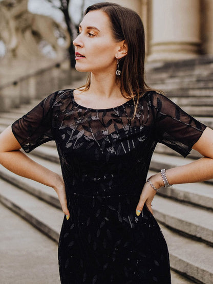 Shimmering Leaf Design Evening Dress for Special Occasions