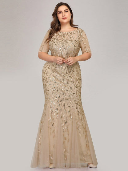 Shimmering Leaf Design Evening Dress for Special Occasions