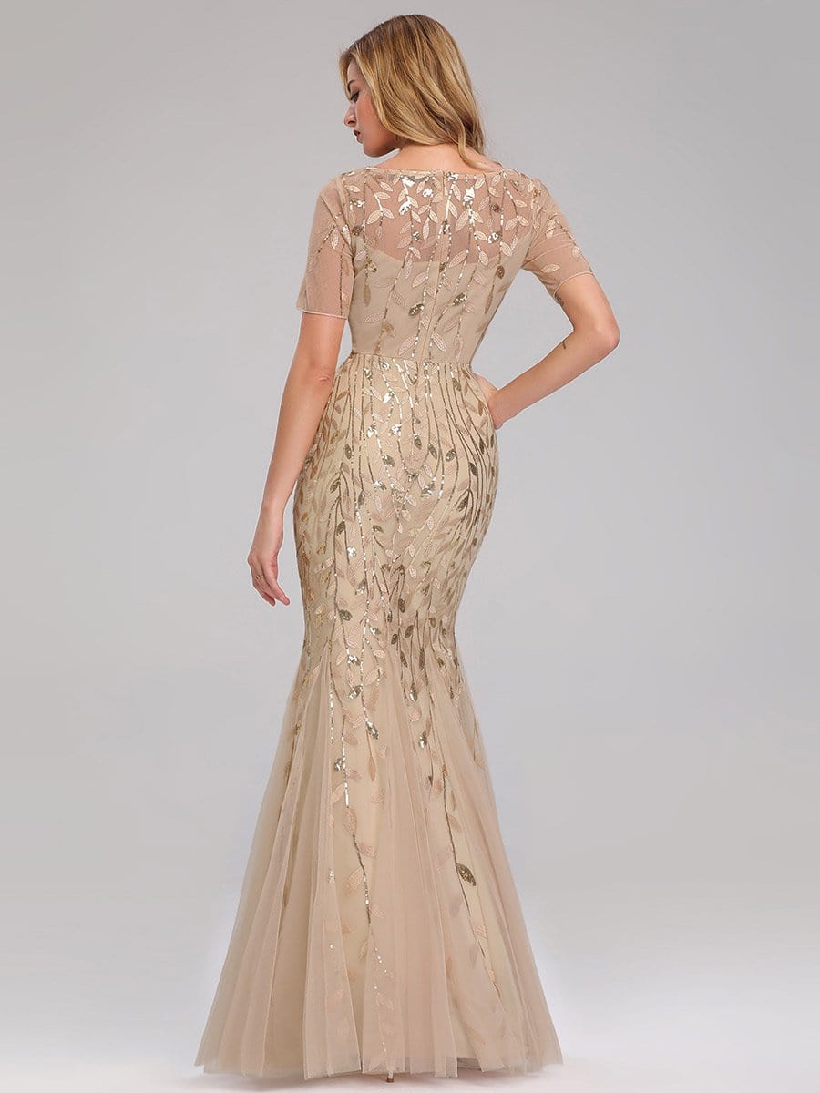 Shimmering Leaf Design Evening Dress for Special Occasions