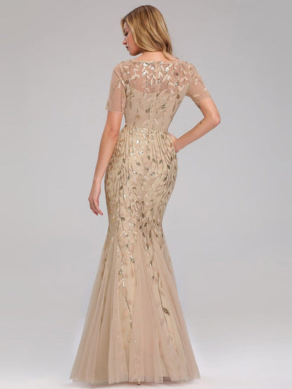 Shimmering Leaf Design Evening Dress for Special Occasions