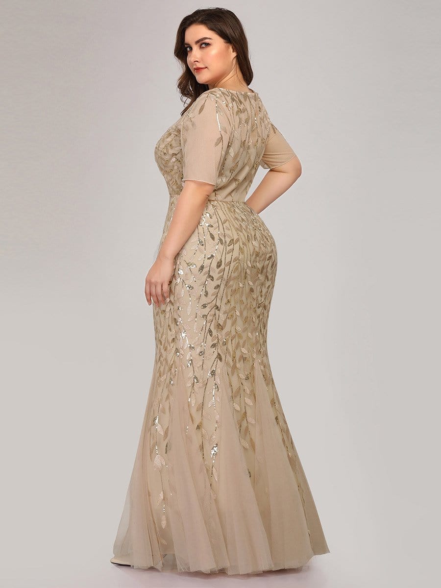 Shimmering Leaf Design Evening Dress for Special Occasions