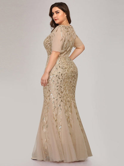 Shimmering Leaf Design Evening Dress for Special Occasions