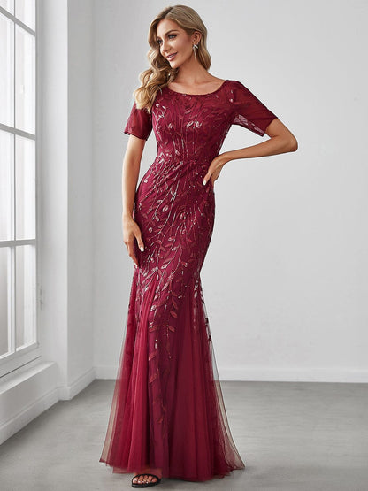 Shimmering Leaf Design Evening Dress for Special Occasions