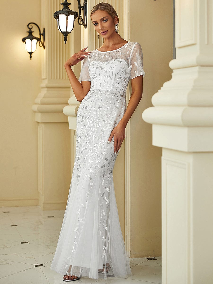 Shimmering Leaf Design Evening Dress for Special Occasions