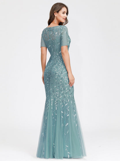 Shimmering Leaf Design Evening Dress for Special Occasions