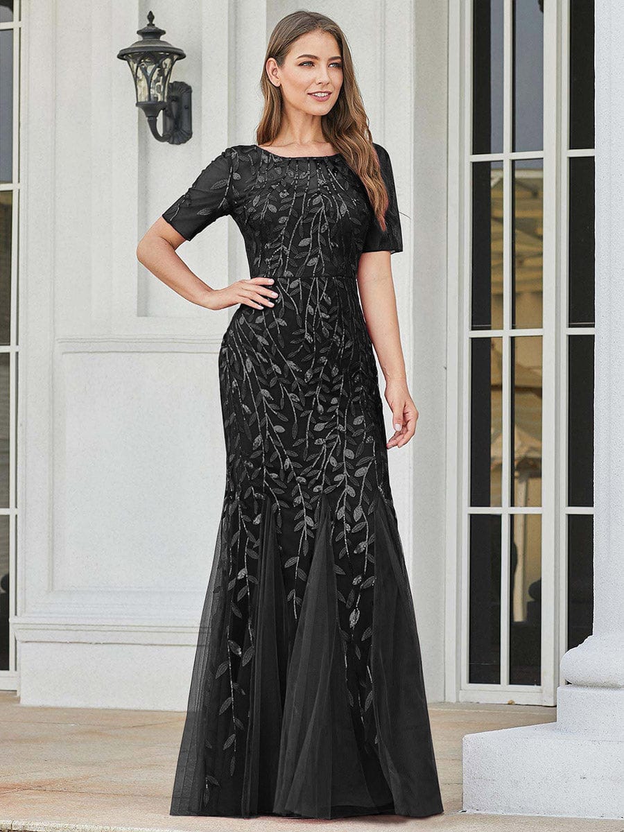 Shimmering Leaf Design Evening Dress for Special Occasions