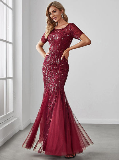 Shimmering Leaf Design Evening Dress for Special Occasions