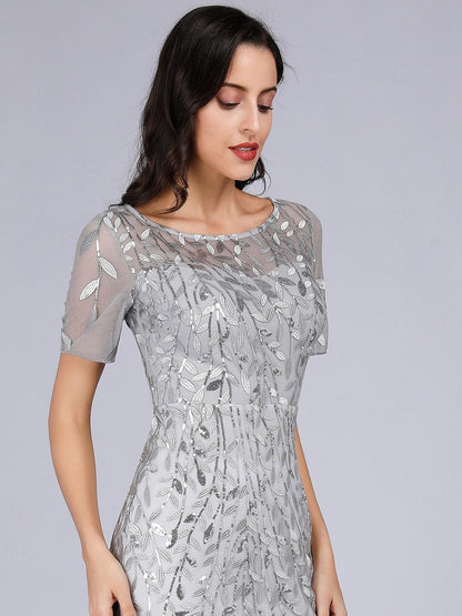 Shimmering Leaf Design Evening Dress for Special Occasions