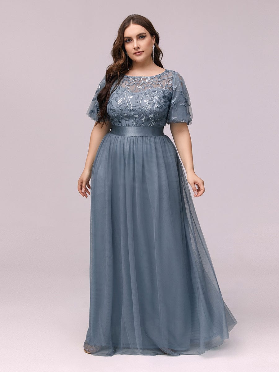 Shimmering Sequin Printed Cap Sleeve Evening Gown