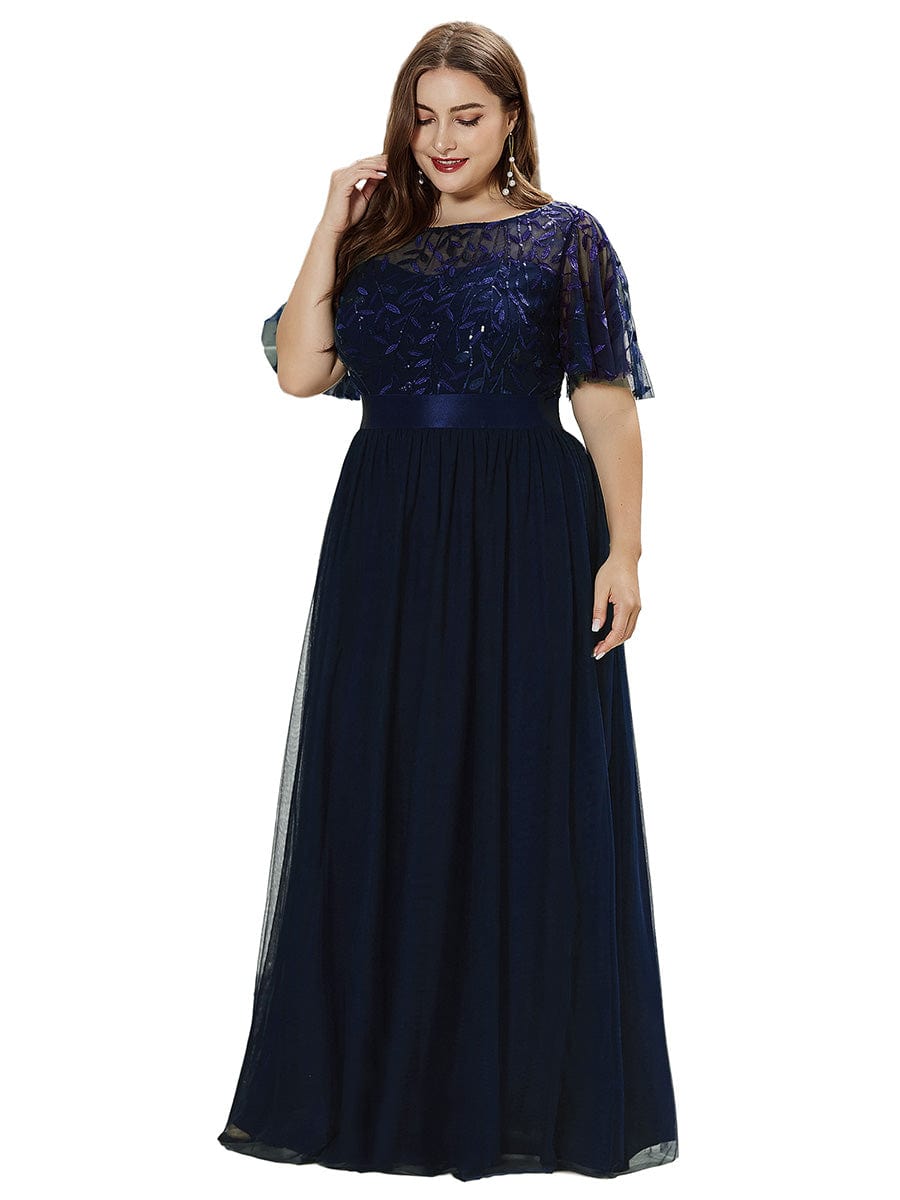 Shimmering Sequin Printed Cap Sleeve Evening Gown