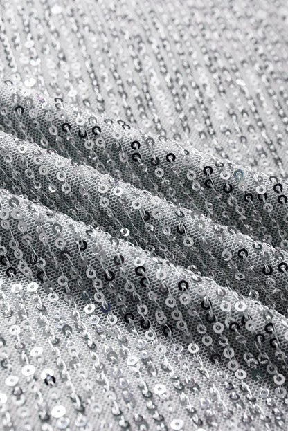 Shimmering Short Sleeve Sequin Top with Ruched Puff Detail