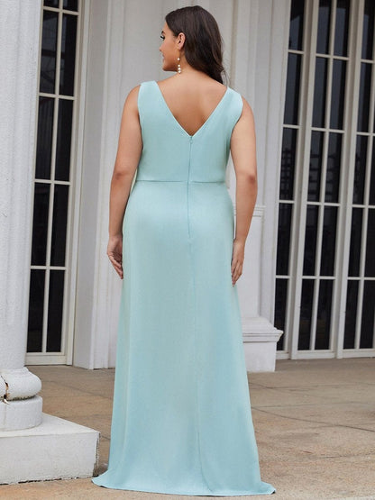 Shimmering V Neck Plus Size Evening Gown