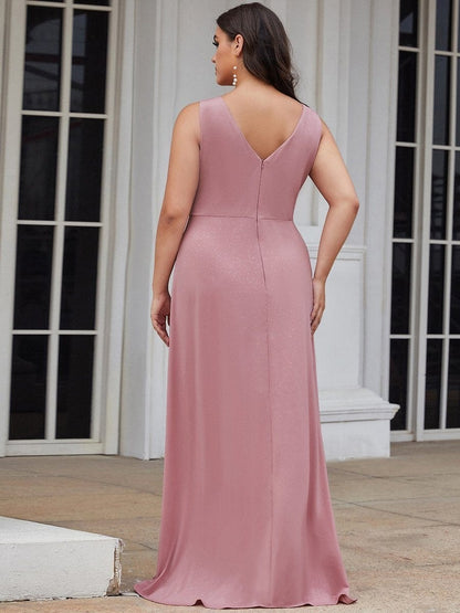 Shimmering V Neck Plus Size Evening Gown