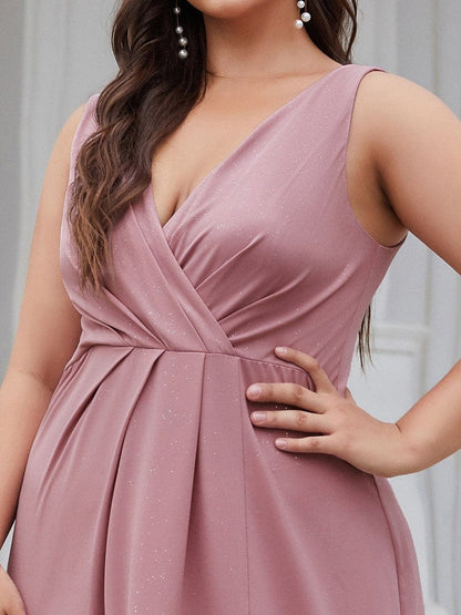 Shimmering V Neck Plus Size Evening Gown