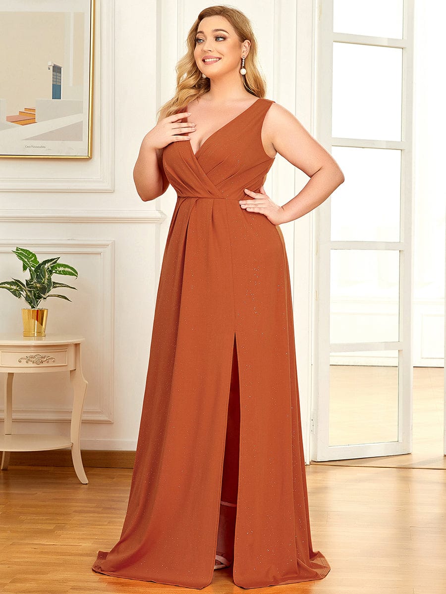 Shimmering V Neck Plus Size Evening Gowns