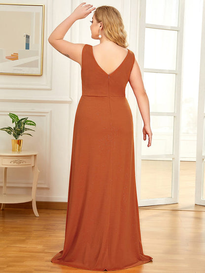Shimmering V Neck Plus Size Evening Gowns