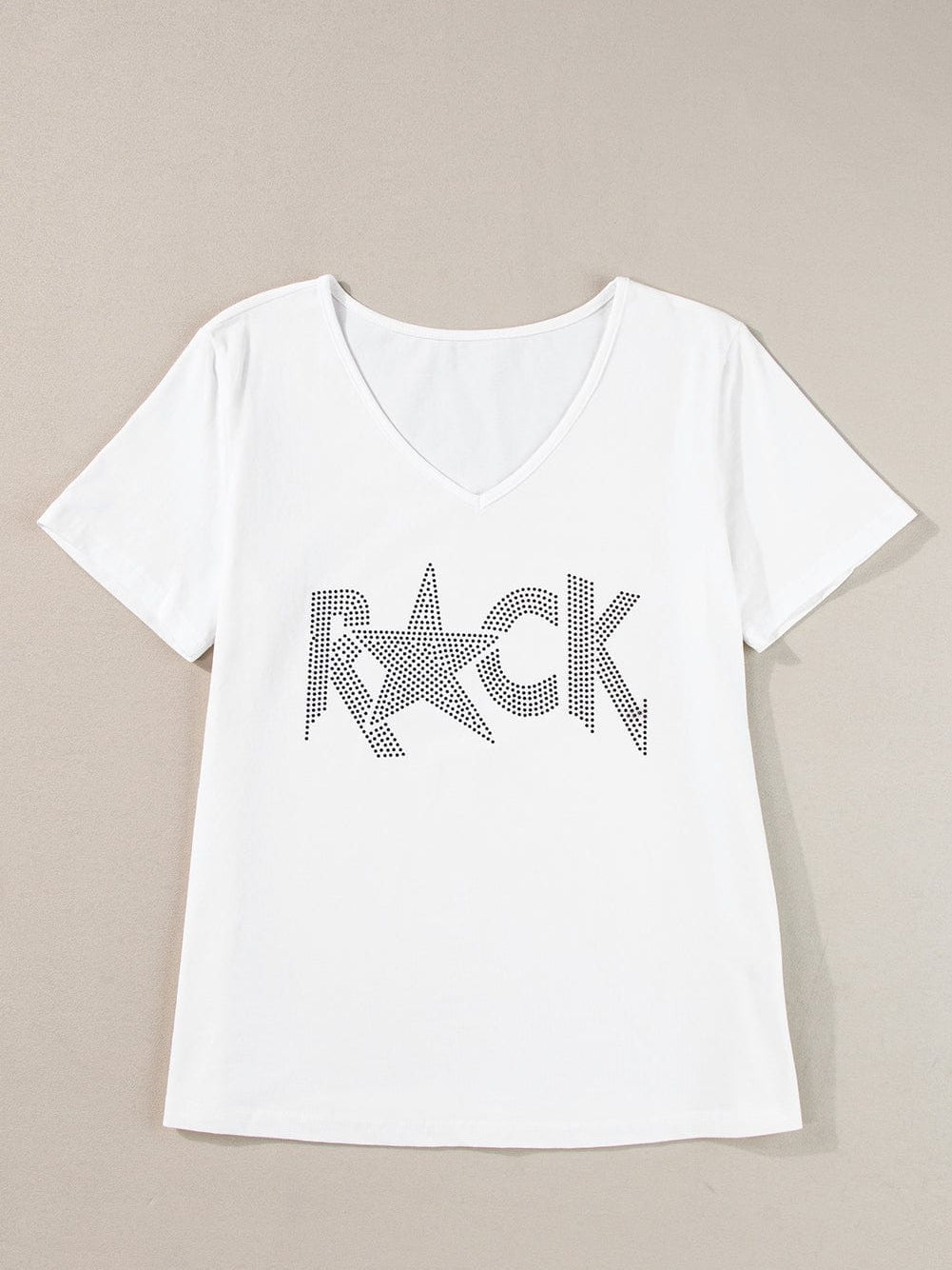 Shimmering White Rhinestone ROCK Star V-Neck Tee