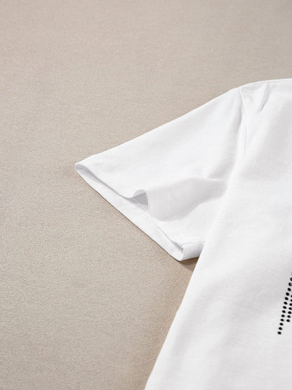 Shimmering White Rhinestone ROCK Star V-Neck Tee