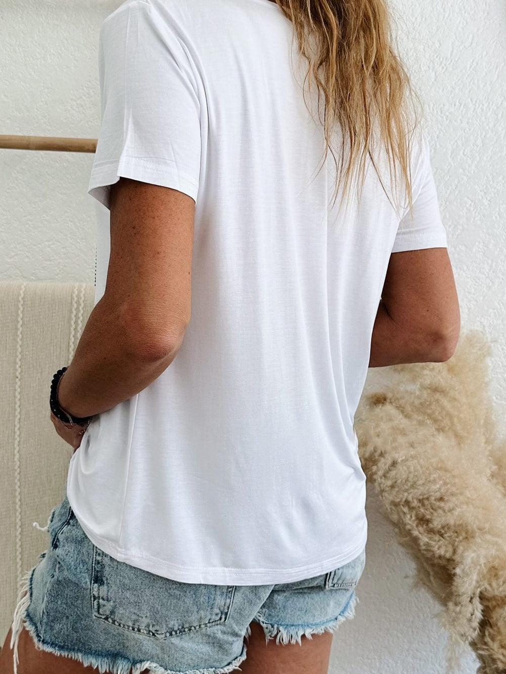 Shimmering White Rhinestone ROCK Star V-Neck Tee