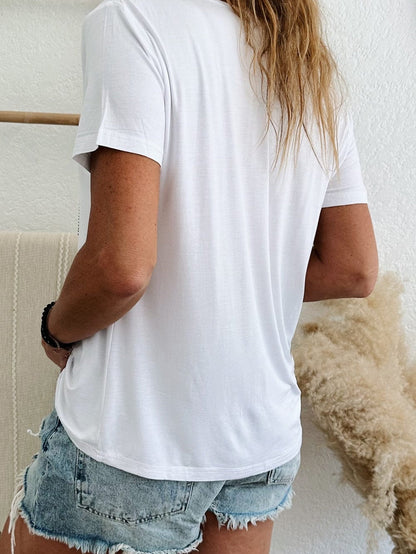 Shimmering White Rhinestone ROCK Star V-Neck Tee