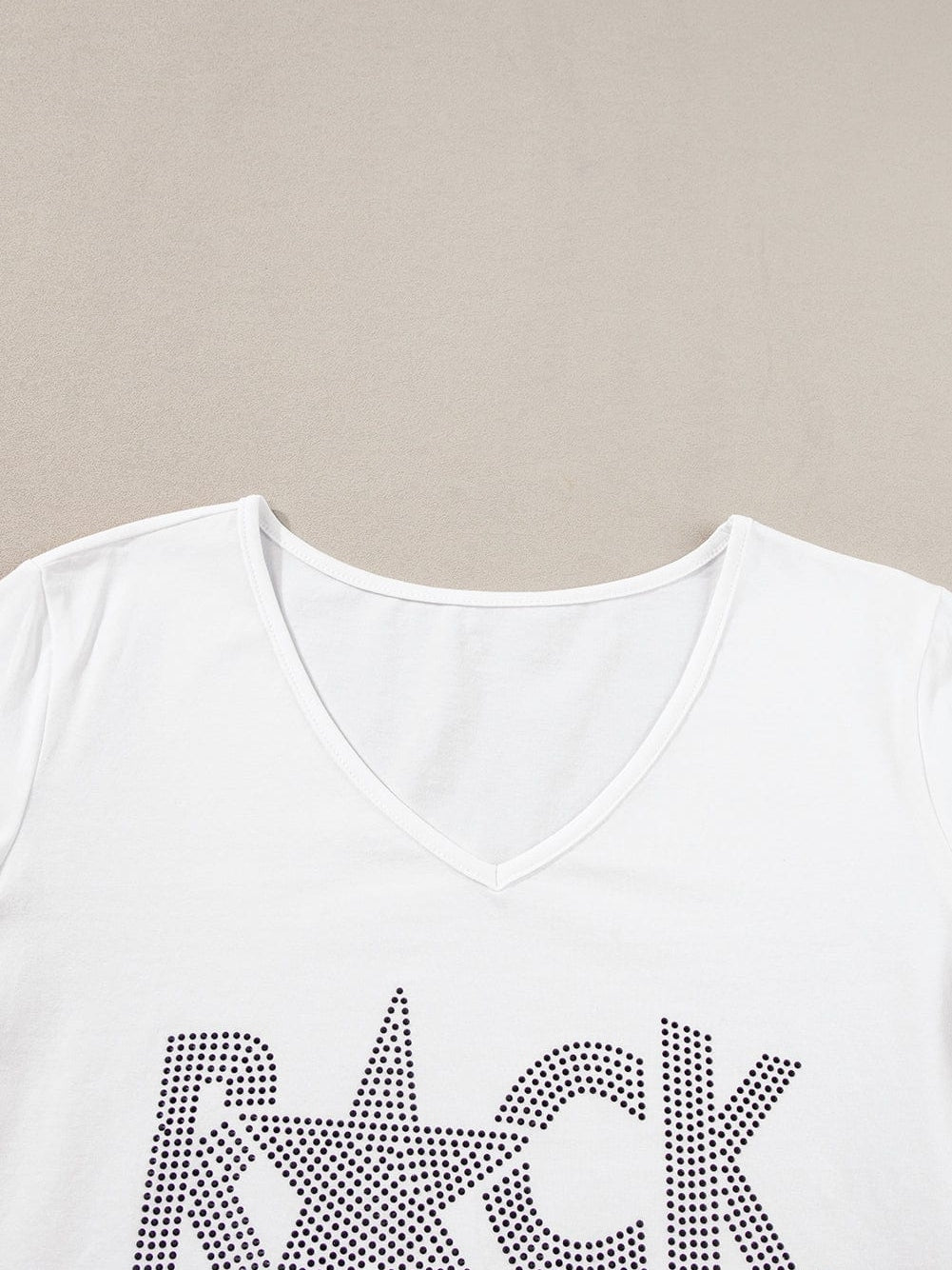 Shimmering White Rhinestone ROCK Star V-Neck Tee