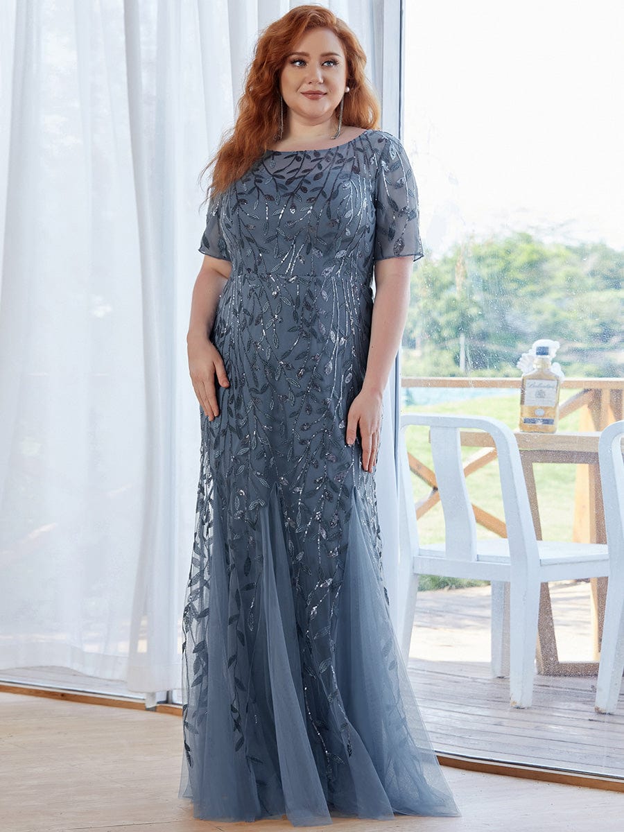 Shimmery Sequin Floral Fishtail Tulle Dress for Plus Size Beauty
