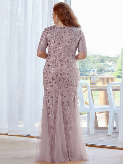 Shimmery Sequin Floral Fishtail Tulle Dress for Plus Size Beauty