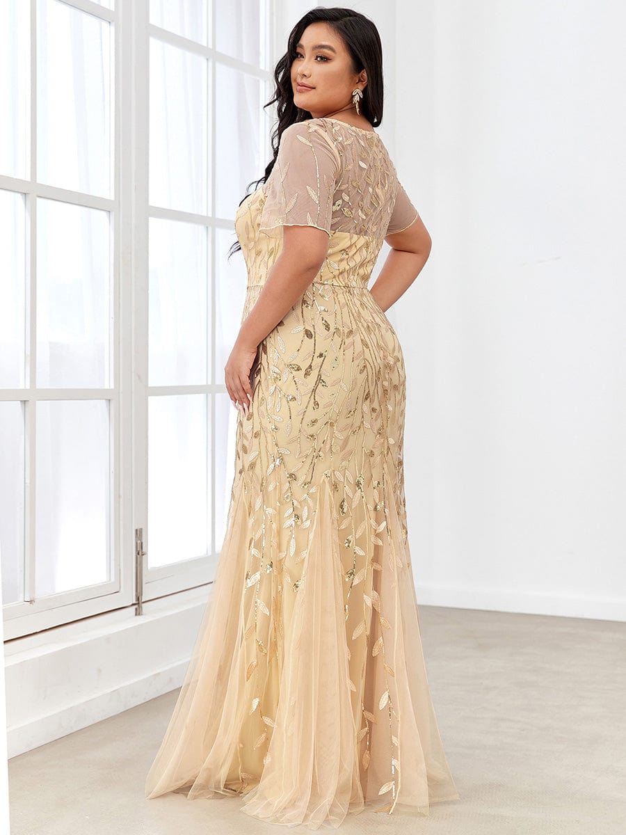 Shimmery Sequin Floral Fishtail Tulle Dress for Plus Size Beauty