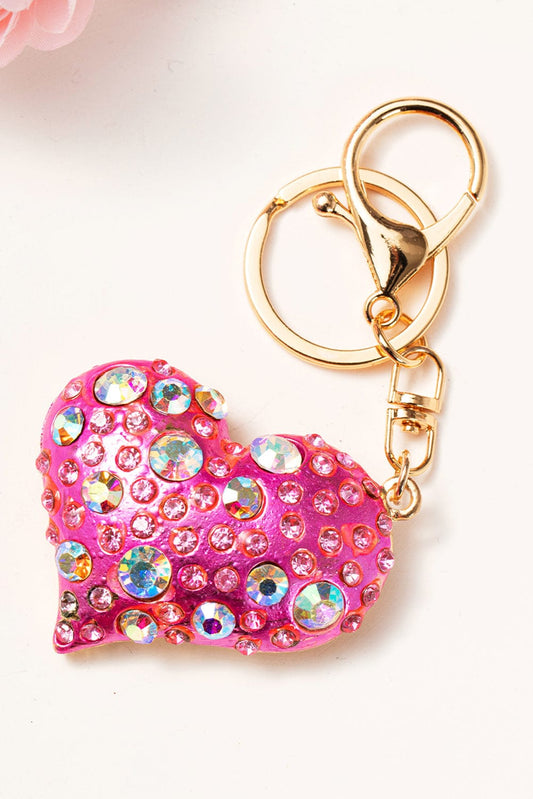 Shiny Pink Heart Keychain with Sparkling Rhinestones
