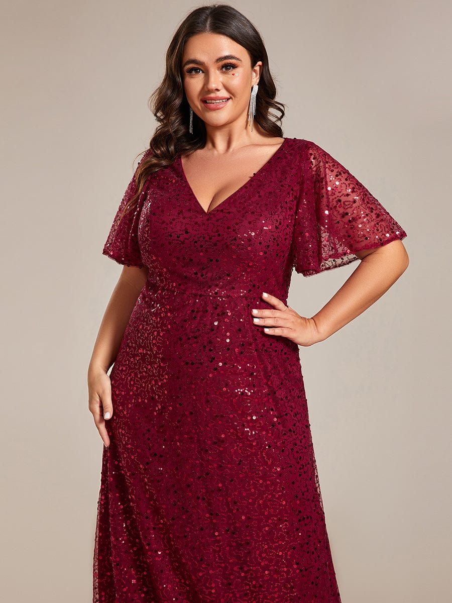 Shiny Short Sleeves Sequined A-Line Evening Dress