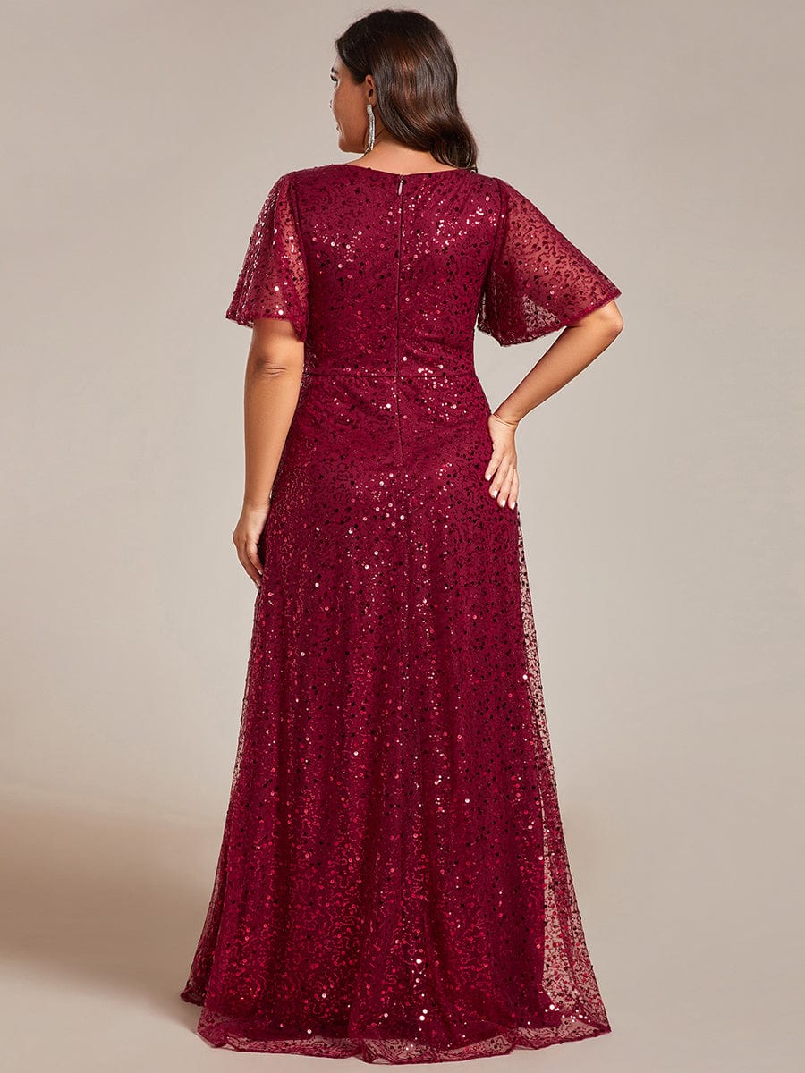 Shiny Short Sleeves Sequined A-Line Evening Dress