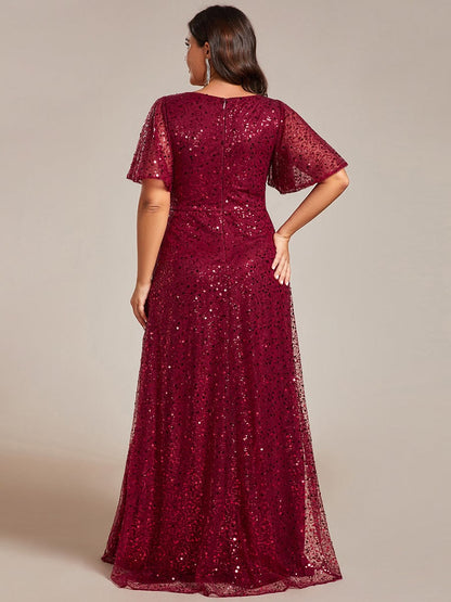 Shiny Short Sleeves Sequined A-Line Evening Dress