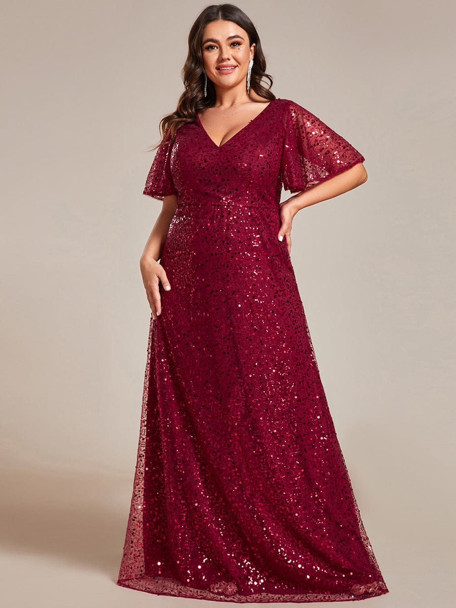 Shiny Short Sleeves Sequined A-Line Evening Dress