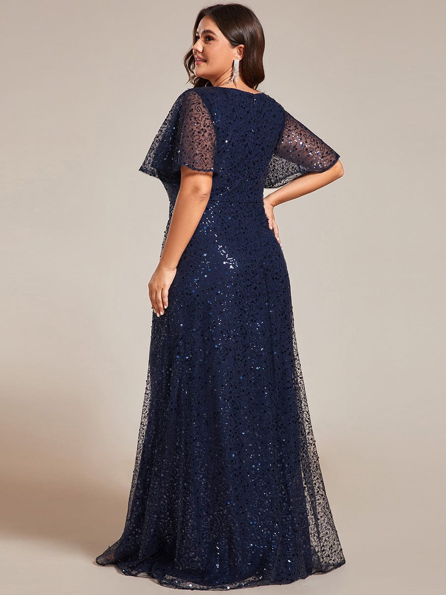 Shiny Short Sleeves Sequined A-Line Evening Dress