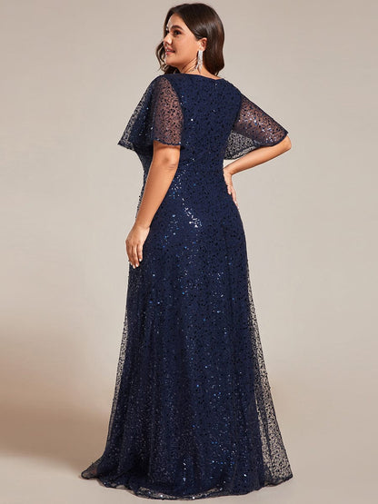 Shiny Short Sleeves Sequined A-Line Evening Dress