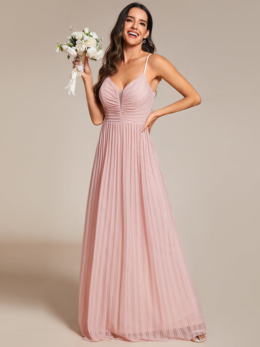 Shiny V Neck Formal Length Dress with Delicate Straps