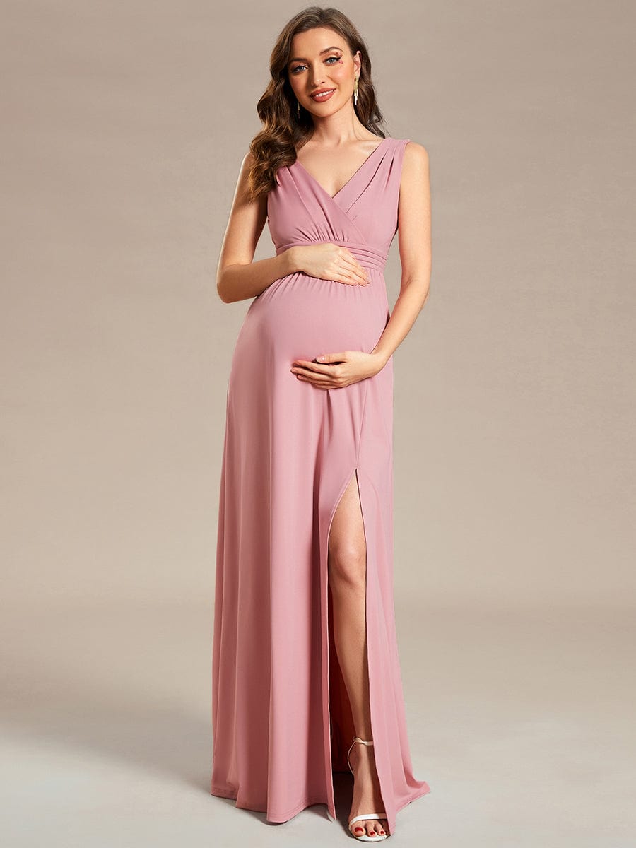 Side Split Sleeveless Maternity Dresses with Belt