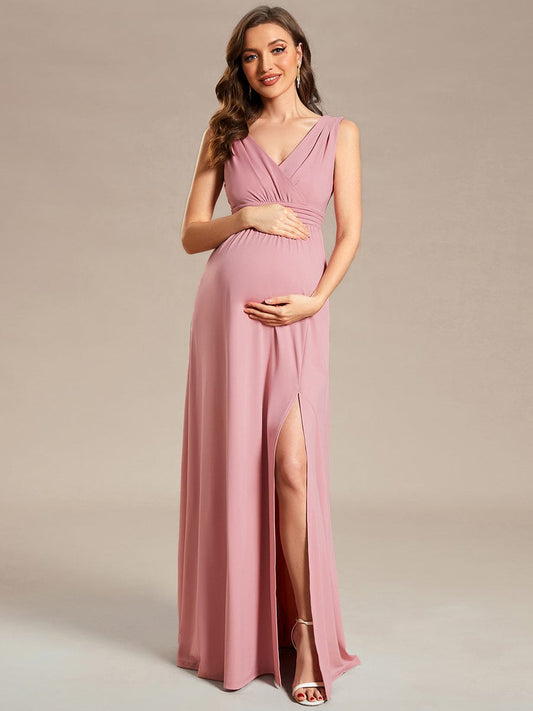 Side Split Sleeveless Maternity Dresses with Belt