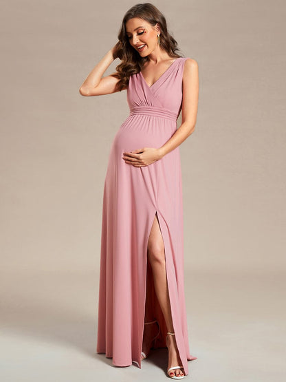 Side Split Sleeveless Maternity Dresses with Belt