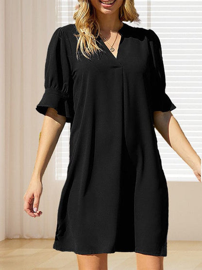 Simple Ice Silk Shirt Dress for Women with Wrinkle Detail