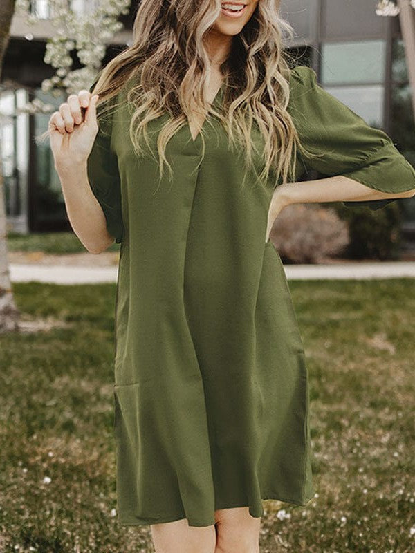 Simple Ice Silk Shirt Dress for Women with Wrinkle Detail