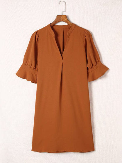 Simple Ice Silk Shirt Dress for Women with Wrinkle Detail