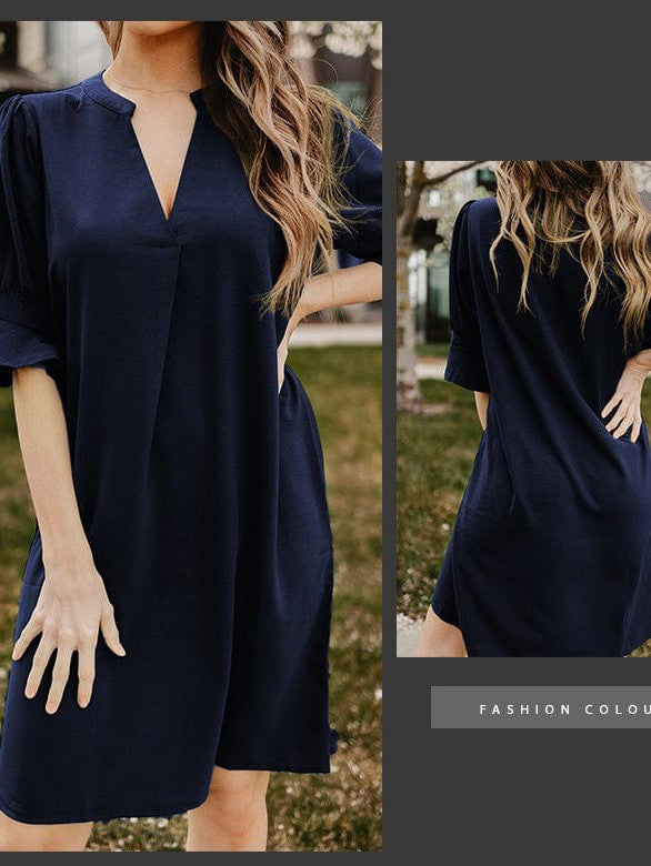 Simple Ice Silk Shirt Dress for Women with Wrinkle Detail