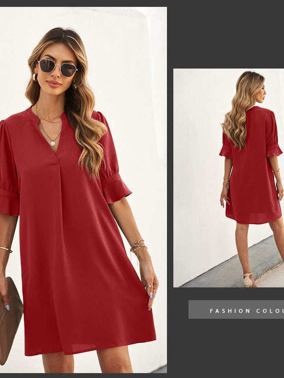 Simple Ice Silk Shirt Dress for Women with Wrinkle Detail