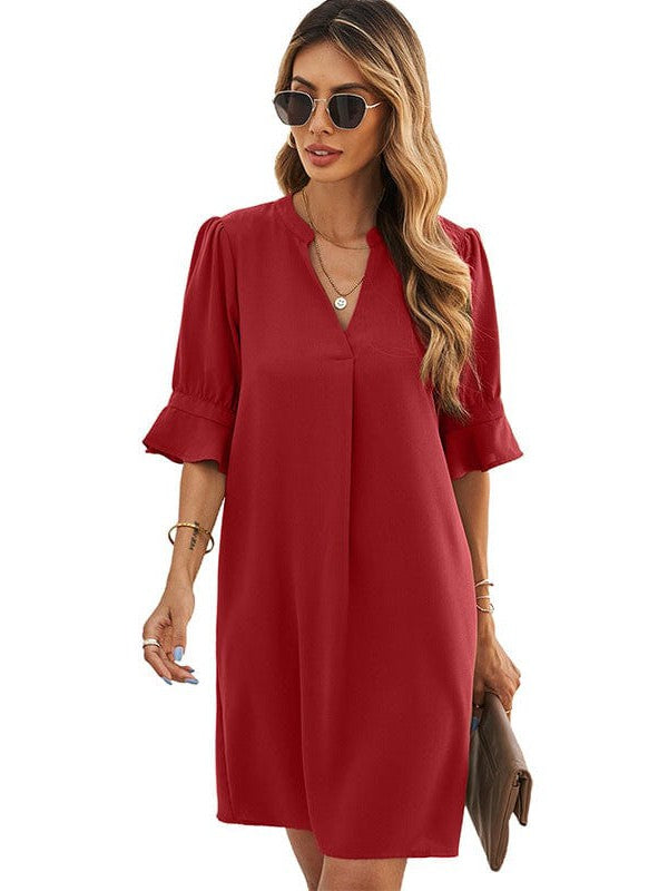 Simple Ice Silk Shirt Dress for Women with Wrinkle Detail