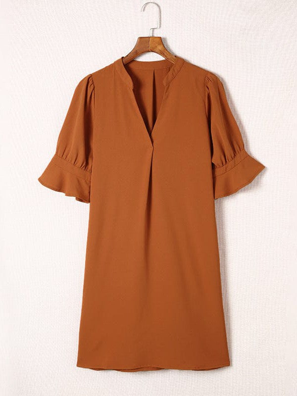 Simple Ice Silk Shirt Dress for Women with Wrinkle Detail