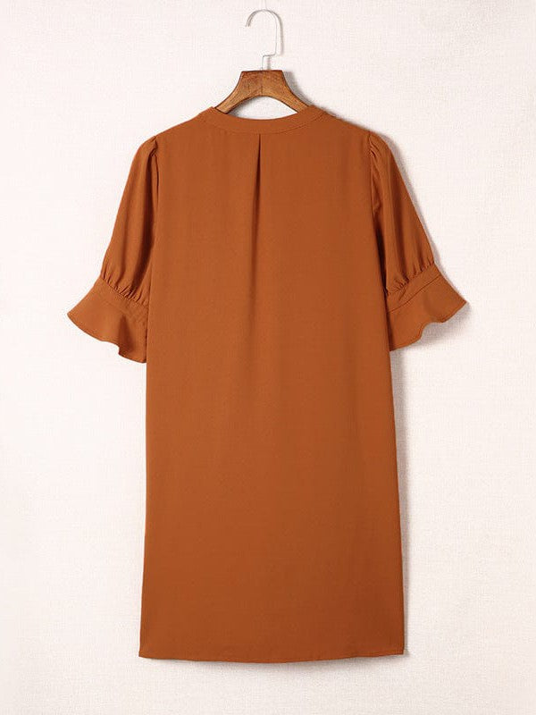 Simple Ice Silk Shirt Dress for Women with Wrinkle Detail