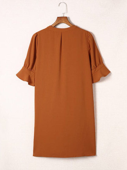 Simple Ice Silk Shirt Dress for Women with Wrinkle Detail