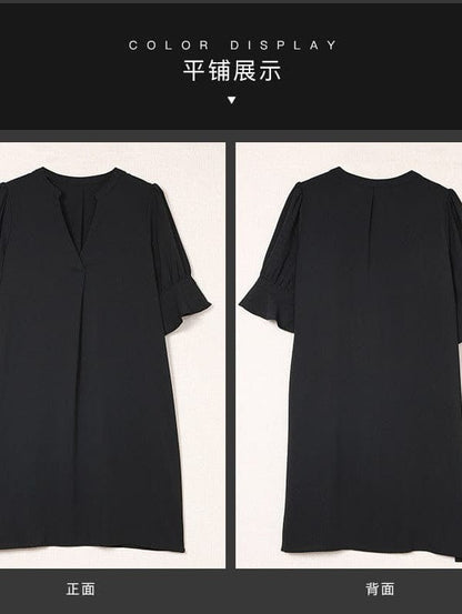 Simple Ice Silk Shirt Dress for Women with Wrinkle Detail